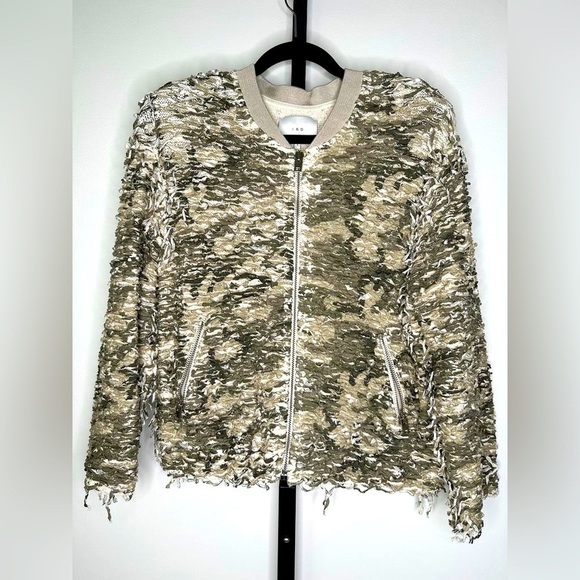 Iro Paris Frayed Jacket - Camo - Zip Closure - Picture 1 of 5